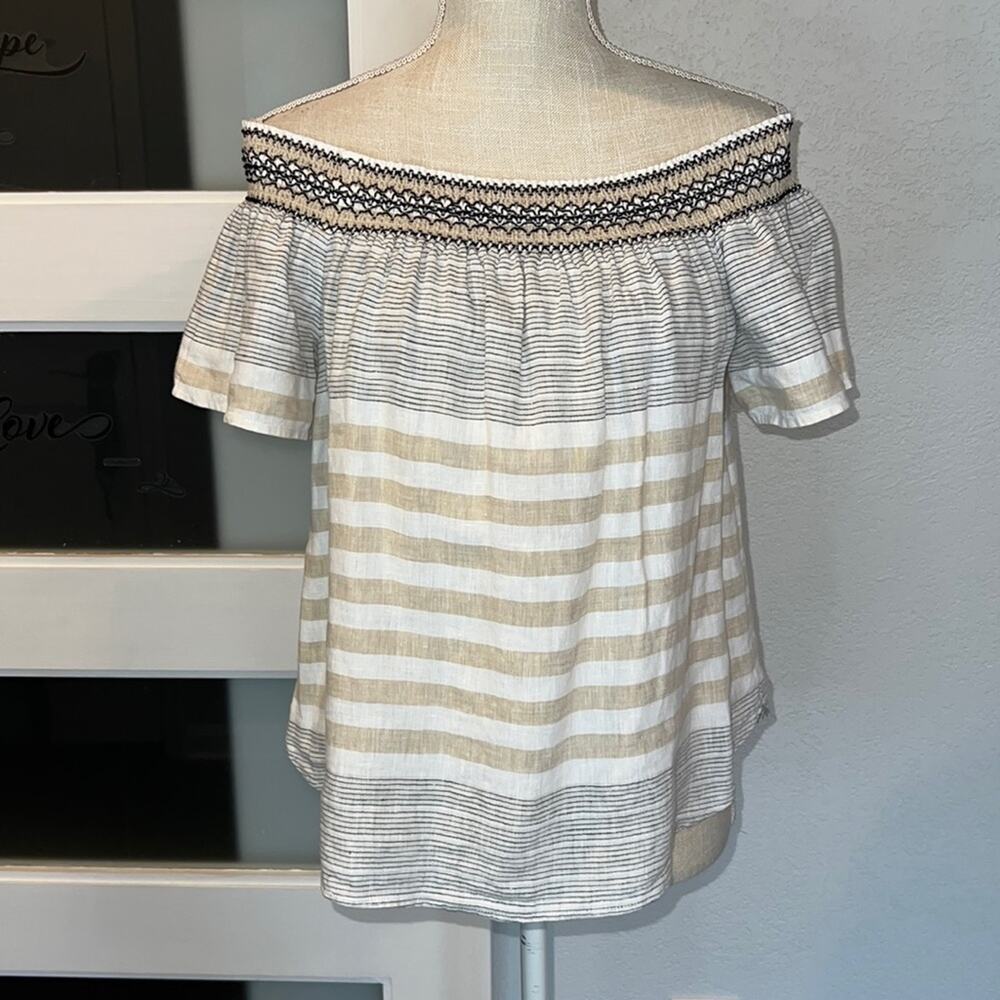 Vineyard Vines Linen Vineyard Stripe Off The Shoulder Top - Size S